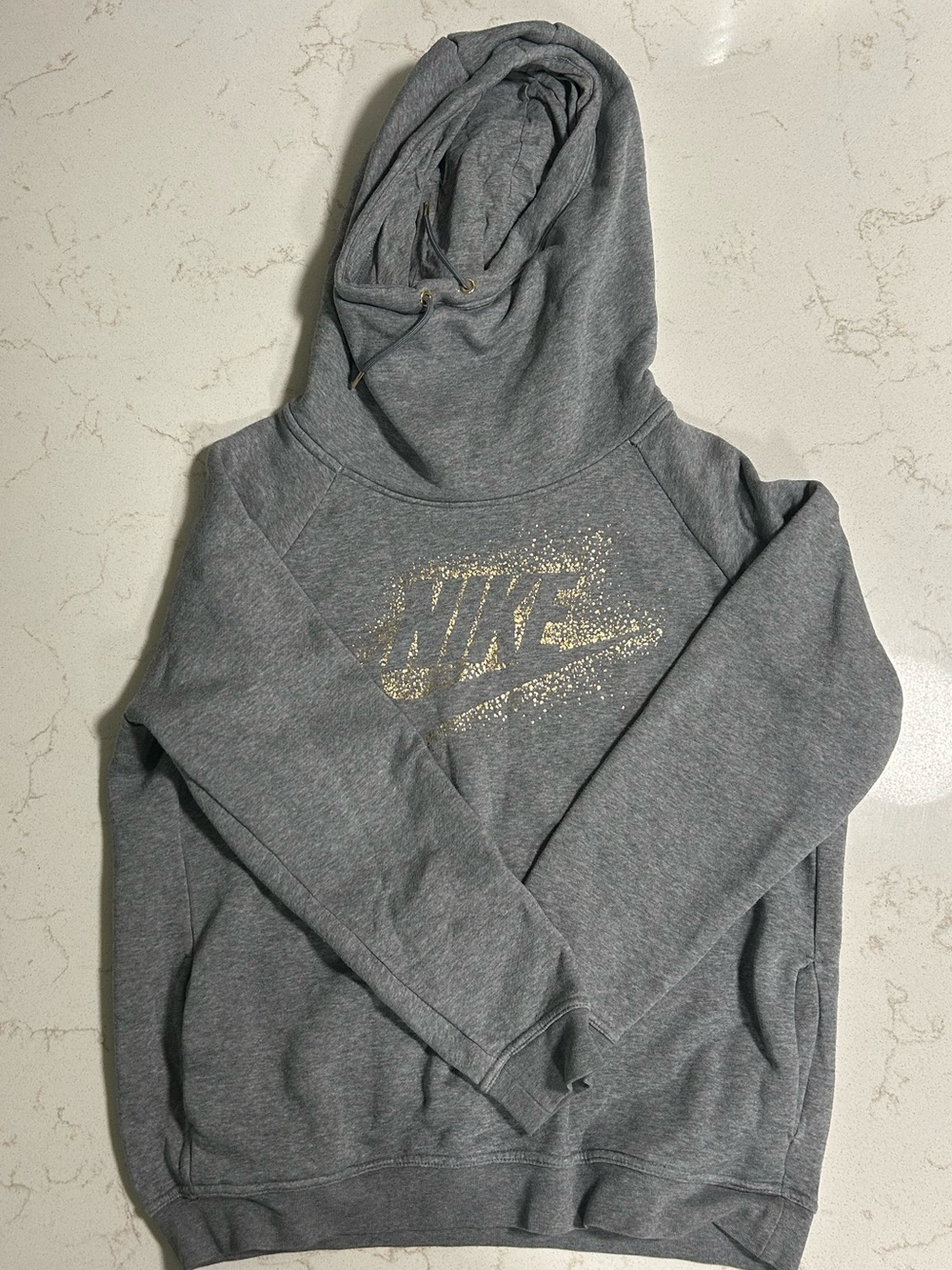 Nike Gray Hoodie with Gold Glitter Swoosh